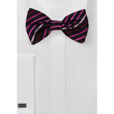 Black Bow Tie with Pink Stripes