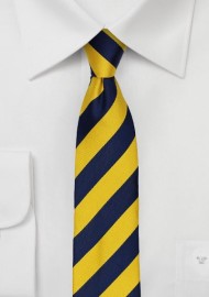 Skinny Striped Tie in Navy and Yellow