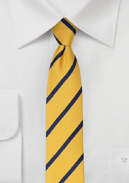 Skinny Repp Stripe Tie in Navy and Yellow