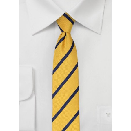 Skinny Repp Stripe Tie in Navy and Yellow
