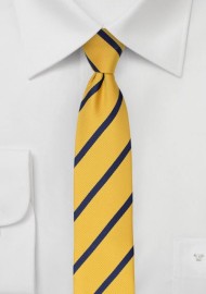 Skinny Repp Stripe Tie in Navy and Yellow
