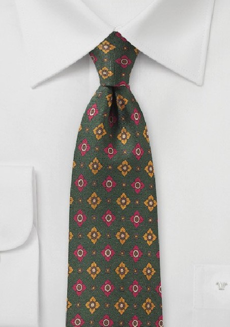 Ivy Green Medallion Print Silk Tie