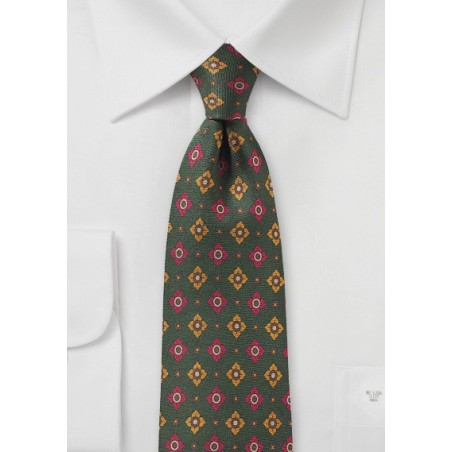 Ivy Green Medallion Print Silk Tie