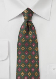 Ivy Green Medallion Print Silk Tie
