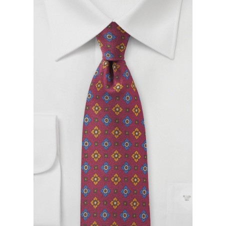Wine Red Vintage Print Silk Tie