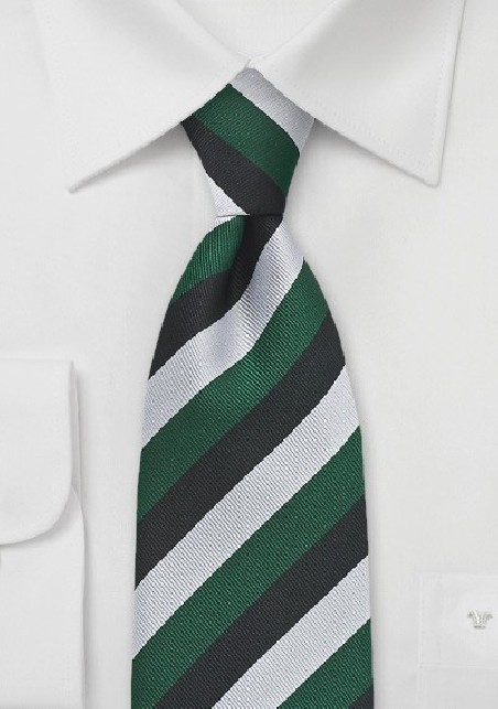 XL Repp Stripe Tie in Green, Silver, and Black