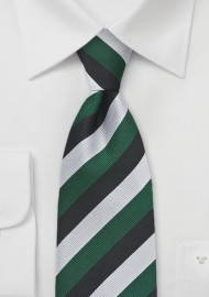 XL Repp Stripe Tie in Green, Silver, and Black