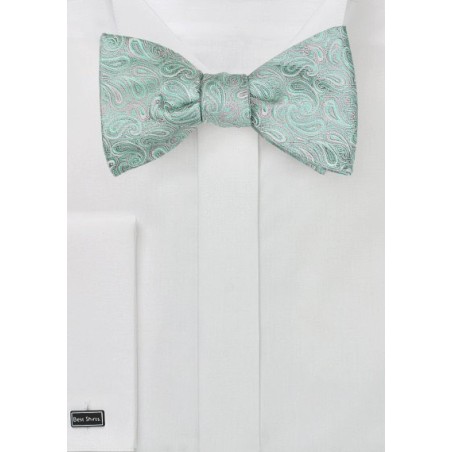 Paisley Bow Tie in Mint and Silver