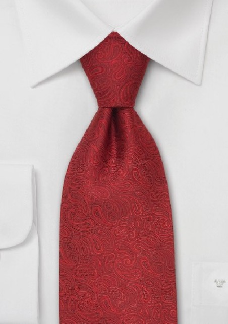 Modern Red Paisley Silk Designer Tie in XL