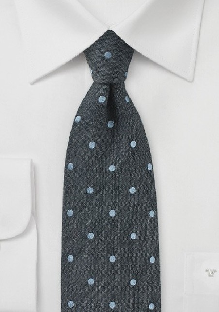 Raw Silk Polka Dot Tie in Pewter