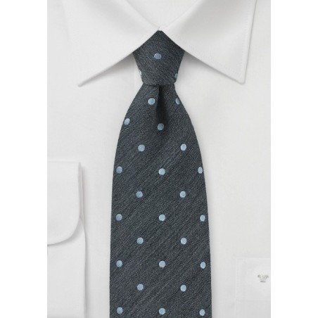 Raw Silk Polka Dot Tie in Pewter