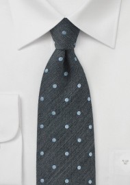 Raw Silk Polka Dot Tie in Pewter