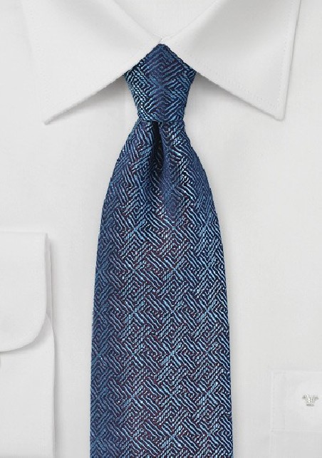 Cross Woven Silk Tie in Blue