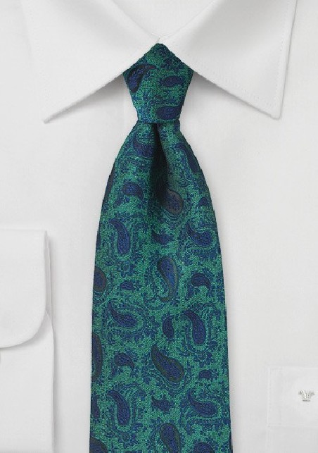 Bottle Green and Blue Paisley Tie