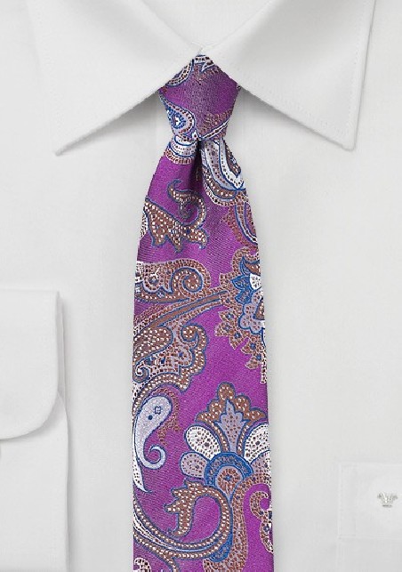 Violet and Pink Paisley Skinny Tie