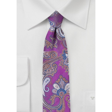 Violet and Pink Paisley Skinny Tie
