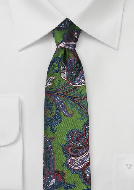 Trendy Paisley Tie in Dill Green