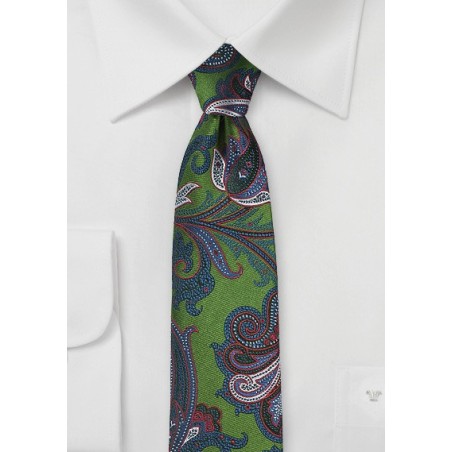 Trendy Paisley Tie in Dill Green