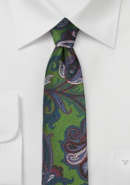 Trendy Paisley Tie in Dill Green