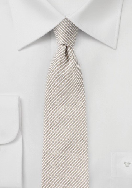 Pencil Stripe Linen Tie in Toasted Almond