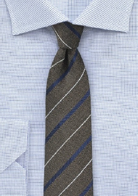 Dark Brown and Navy Striped Skinny Tie