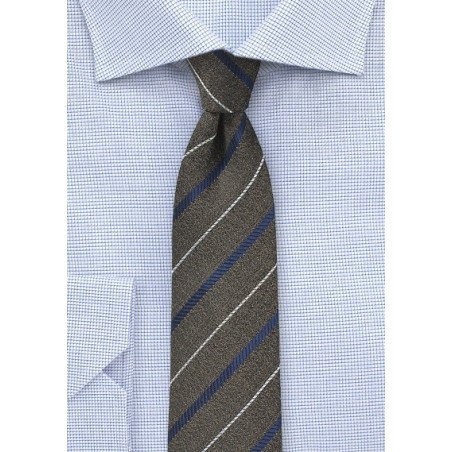 Dark Brown and Navy Striped Skinny Tie