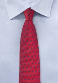 Cherry Red Tie with Navy Squares