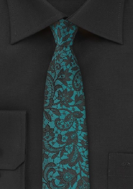 Ocean Teal Blue Floral Tie