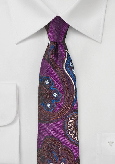 Psychedelic Paisley Tie in Violet, Red, and Blue