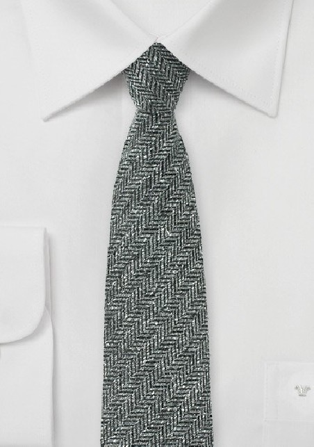 Herringbone Raw Silk Mens Tie in Gray