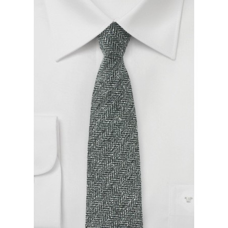 Herringbone Raw Silk Mens Tie in Gray