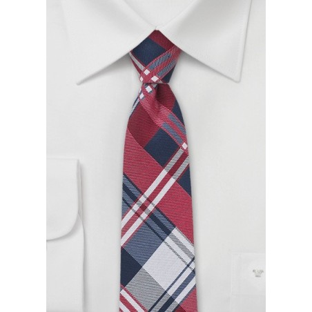 Kids Plaid Tie in Red, Navy, and White