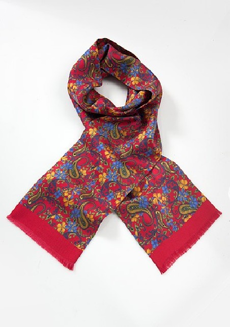 Floral Silk Scarf for Men in Red