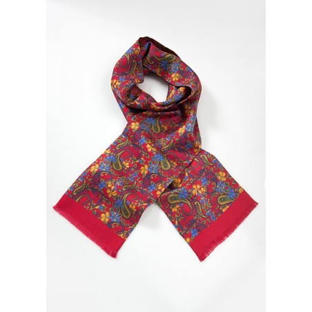 Floral Silk Scarf for Men in Red