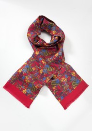 Floral Silk Scarf for Men in Red