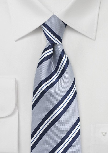 Silver and Navy XL Striped Tie