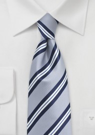Silver and Navy XL Striped Tie
