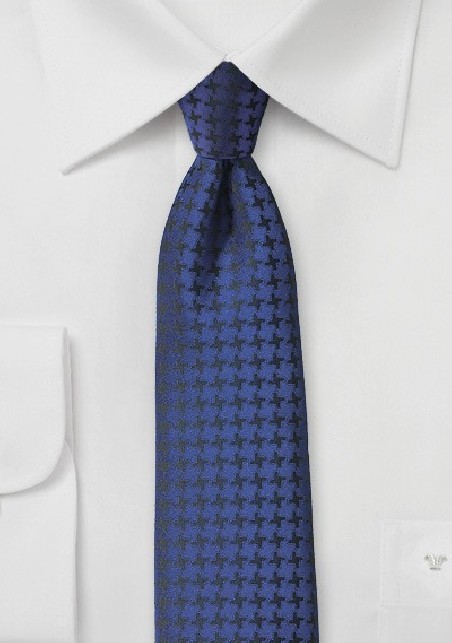 Houndstooth Check Tie in Twilight Blue