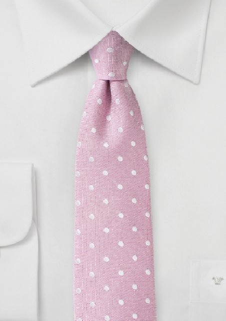 Rose Pink Polka Dot Tie in Linen and Silk