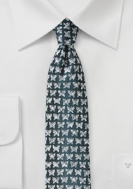 Butterfly Print Tie in Dark Spruce