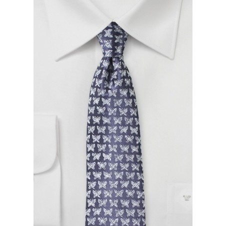Designer Silk Tie in Violet with Butterfly Print