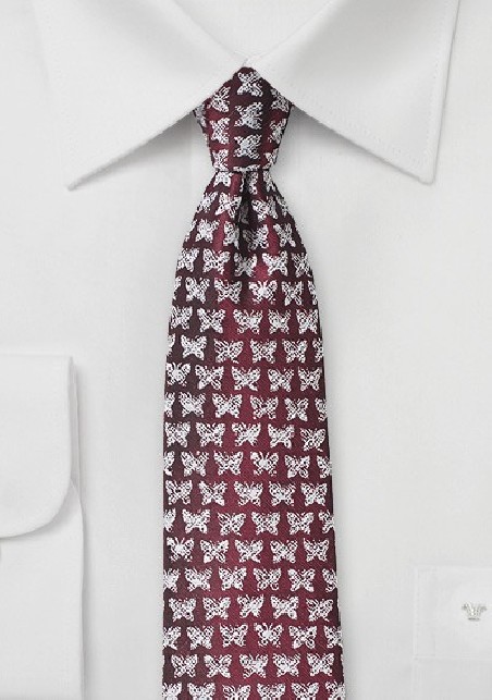 Wine Red Butterfly Print Tie