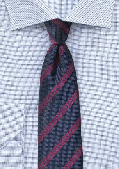 Trenditional Striped Tie in Midnight Blue and Burgundy
