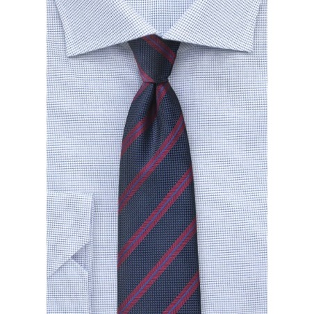 Trenditional Striped Tie in Midnight Blue and Burgundy