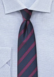 Trenditional Striped Tie in Midnight Blue and Burgundy