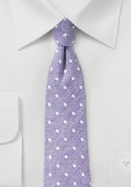 Pastel Lilac Linen Polka Dot Tie