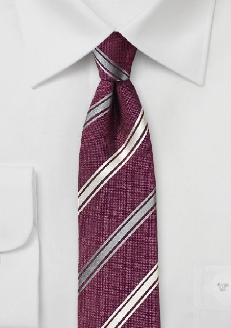 Wine Red Striped Silk Tie