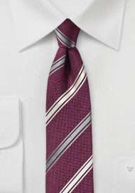 Wine Red Striped Silk Tie