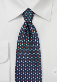Holiday Tie with Trees, Presents, and Snowflakes in Navy