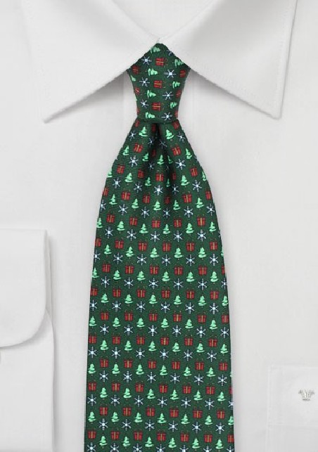 Holiday Themed Mens Tie in Dark Green
